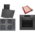 Bosch Gri 3 Lü Ankastre Set 357 ( HJG852YN0T - POH7C9P30O - DWK64PJ70T ) 67CM Wok Bek Ocak - 3D Fry Hava ile Kızartma - Pişirme Matı ile Birlikte