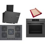 Bosch Gri 3 Lü Ankastre Set 369 ( HJG852YN0T - PNQ7B9P30O - DWK67PJ70T ) 75CM Wok Bek Ocak - 3D Fry Hava ile Kızartma - Pişirme Matı ile