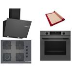 Bosch Gri 3 Lü Ankastre Set 378 ( HUA736EN0T - POP7C9P30O - DWK66PJ70T ) 67CM Ocak - Buhar Destekli - Pişirme Matı ile