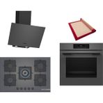 Bosch Gri 3 Lü Ankastre Set 393 ( HJG852YN0T - PNQ7B9P30O - DWK64PJ70T ) 75CM Wok Bek Ocak - 3D Fry Hava ile Kızartma - Pişirme Matı ile