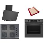 Bosch Gri 3 Lü Ankastre Set 397 ( HUA717BN0T - POP7C9P30O - DWK64PJ70T ) 67CM Ocak - Buhar Destekli - Pişirme Matı ile