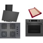 Bosch Gri 3 Lü Ankastre Set 519 ( HUA717BN0T - POH7C9P31O - DWK64PJ70T ) 67CM Wok Bek Ocak - Buhar Destekli Fırın - Pişirme Matı ile