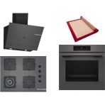 Bosch Gri 3 Lü Ankastre Set 551 ( HJG852YN0T - POH7C9P31O - DWK67PJ70T ) 67CM Wok Bek Ocak - 3D Fry Hava ile Kızartma - Pişirme Matı ile