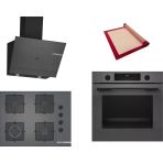 Bosch Gri 3 Lü Ankastre Set 579 ( HUA717BN0T - POP7C9P31O - DWK67PJ70T ) 67CM Ocak - Buhar Destekli - Pişirme Matı ile