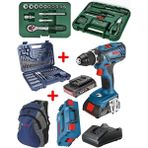 Bosch Gsb 18 V 50 Darbeli Çift Batarya, 145 Parça Aksesuar Lokma, Sırt Çantası ve El Aleti Seti