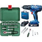 Bosch Gsb 180 Li Tek Akülü Darbeli Şarjlı Matkap Vidalama ve 14 Parça Bosch Lokma Seti