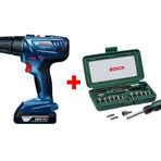 Bosch GSB 180'li 18 V 2 AH Darbeli Akülü Vidalama Şarjlı Matkap ve 46 Parça Vidalama Ucu Tornavida Seti