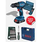 Bosch Gsb 185 LI Tek Akülü Kömürsüz Darbeli Matkap Vidalama Şarjlı Matkap ve 46 Parça Tornavida Seti
