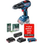 Bosch Gsr 18V 50 Tek Akülü Kömürsüz Matkap Vidalama Şarjlı Matkap Mavi + 41 Parça Aksesuar Seti