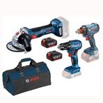 Bosch GSR185+GDX180 +GWS180 2x4 Ah Akülü Çantalı Vidalama ve Taşlaşma Seti