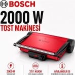 Bosch Kırmızı Gövdeli Güçlü Tost Makinesi, Ayarlanabilir Isı Kontrolü, Geniş Alüminyum Plaka ve Pratik Sandviç Izgara Hazırlığı Için Kompakt Çözüm ve Günlük Mutfak Kullanımına Uygun Pratik Çözüm
