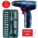 Bosch Matkap Darbesiz Çift Akülü Şarjlı Matkap Akülü Vidalama + 46 Parça Vidalama Ucu ve Tornavida