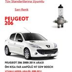 Bosch Peugeot 206 2000-2014 Uyumlu Arası Ön Kısa Far Ampülü Sarı Renk