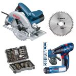 Bosch Prf. Gks 190 Daire Testere + Gsr 120-Lı 2 Ah Çift Akülü Vidalama Makinası + 43 Parça Aksesuar Seti