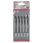 Bosch Professional 5 x dekupaj testere bıçağı T 301 CDF Clean sert ahşap için (sert ahşap, düz kesim, dekupaj testeresi aksesuarı)