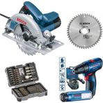 Bosch Professional Gks 190 Daire Testere + Gsr 120-LI 2 Ah Çift Akülü Vidalama Makinası + Ahşap 190X30MM 48 Diş Daire Testere + 43 Parça Profesyonel Aksesuar Seti
