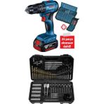 Bosch Professional Gsb 185-Li 2.0 Ah Tek Akülü Kömürsüz Motor Darbeli Matkap + 23 Parça Aksesuar Set - 06019K3102 + Bosch V-Line Matkap & Vidalama Karışık Aksesuar Seti 103 Parça - 2607017367