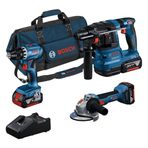 Bosch Professional GSR 18V-45 Akülü Vidalama & GWS 18V-8 Akülü Taşlama & GBH 185 Akülü Kırıcı Delici & 3x GBA 18V 4.0 Ah Akü & GAL 18V-40 Şarj Cihazı & M-BAG, Karton Kutuda