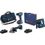 Bosch Professional Gsr 18V-45 Akülü Vidalama + Gws 18V-8 Akülü Taşlama + Gbh 185-LI Kırıcı ve Delici 3 x 4 Ah Akülü Kombi Set