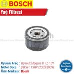 Bosch Renault Megane 2 1.6 16V 2003-2009 Yağ Filtresi