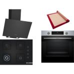 Bosch Siyah 3 Lü Ankastre Set 350 ( HUA717BR0T - POH7C6P30O - DWK64PJ60T ) 67CM Wok Bek Ocak - Buhar Destekli Inox Fırın - Birlikte