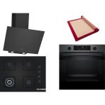 Bosch Siyah 3 Lü Ankastre Set 353 ( HUA736EG0T - POH7C6P30O - DWK64PJ60T ) 67CM Wok Bek Ocak - Buhar Destekli Siyah Inox Fırın - Birlikte