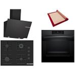Bosch Siyah 3 Lü Ankastre Set 382 ( HJG852YT0T - POP7C6P30O - DWK66PJ60T ) 67CM Ocak - 3D Fry Hava ile Kızartma - Pişirme Matı ile