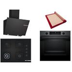 Bosch Siyah 3 Lü Ankastre Set 425 ( HUA736EG0T - POH7C6P30O - DWK66PJ60T ) 67CM Wok Bek Ocak - Buhar Destekli Siyah Inox Fırın - Pişirme Matı ile