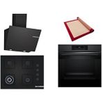 Bosch Siyah 3 Lü Ankastre Set 430 ( HJG852YT0T - POH7C6P30O - DWK66PJ60T ) 67CM Wok Bek Ocak - 3D Fry Hava ile Kızartma - Pişirme Matı ile