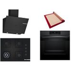 Bosch Siyah 3 Lü Ankastre Set 466 ( HJG852YT0T - POH7C6P30O - DWK67PJ60T ) 67CM Wok Bek Ocak - 3D Fry Hava ile Kızartma - Pişirme Matı ile