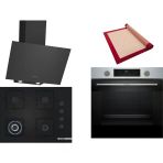 Bosch Siyah 3 Lü Ankastre Set 520 ( HUA717BR0T - POH7C6P31O - DWK64PJ60T ) 67CM Wok Bek Ocak - Buhar Destekli Inox Fırın - Pişirme Matı ile