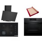 Bosch Siyah 3 Lü Ankastre Set 528 ( HJG852YT0T - POH7C6P31O - DWK64PJ60T ) 67CM Wok Bek Ocak - 3D Fry Hava ile Kızartma - Pişirme Matı ile
