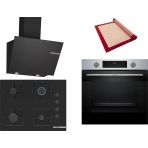 Bosch Siyah 3 Lü Ankastre Set 556 ( HUA717BR0T - POP7C6P31O - DWK66PJ60T ) 67CM Ocak - Buhar Destekli - Pişirme Matı ile