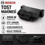 Bosch Siyah Renkli 2000 W Tost Ve Izgara Makinesi, Geniş Pişirme Alanı, Ayarlanabilir Isı Seviyesi Ve Kolay Temizlenen Plaka Yapısıyla Pratik Kullanım Ve Gü