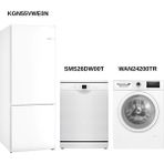Bosch Üçlü Beyaz Eşya Seti KGN55VWE0N-WAN24200TR-SMS26DW00T Beyaz Renkli Fonksiyonel Tasarım