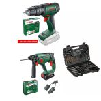 Bosch Universalhammer 18V Akülü Matkap (Tek Akü, 2,5 Ah) + Akülü Darbeli Vidalama Solo + V-Line 103 Parça Karışık Aksesuar Seti