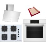 Bosch White 3 Lü Ankastre Set 628 ( HBJ559EW6T - POP7C2P31O - DWK64PJ20T ) - 3D Fry Tepsili - 67CM Ocak - Pişirme Matı ile