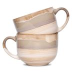 Bosmarlin Büyük Seramik Kahve Kupası 2'li Set, Ofis ve Ev için Seramik Jumbo Latte Kupalar, 16 oz, Bulaşık Makinesi ve Mikrodalgada Kullanılabilir (Kahverengi Gri, 2)