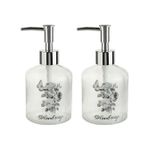 Bosphorus 2 ADET CAM SIVI SABUNLUK,ÇİÇEKLİ 300ML BANYO SETİ7,6X15,5CM