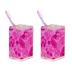 Bosphorus 2 ADET DİŞ FIRÇALIK PEMBE ÇİÇEKLİ AKRİLİK 6X6X12CM BANYO SETİ