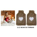 Bosphorus 2 ADET SICAK SU TORBASI PELUŞ KALPLİ,BEJ TERMOFOR 27x17CM 1 LİTRE