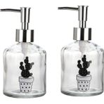 Bosphorus Banyo Seti Cam Sıvı Sabunluk 2 Adet,kaktüs 2 Desen 300ML 7,6X15,5CM