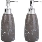 Bosphorus Banyo Seti Mermer Desenli Gri Sıvı Sabunluk 2 Adet 8X8X17CM 300ML