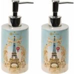 Bosphorus Banyo Seti Seramik Sıvı Sabunluk 2 Adet Romantik Yeşil Model 7X7X18CM 320ML