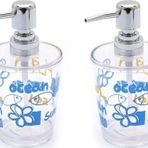 Bosphorus Banyo Seti Sıvı Sabunluk 2 Adet Deniz Desen Akrilik 8X8X16CM 350ML