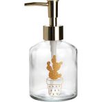 Bosphorus Cam Sıvı Sabunluk Altın Işlemeli,kaktüs 2 Desen 300ML 7,6X15,5CM