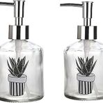 Bosphorus Homi BANYO SETİ CAM SIVI SABUNLUK 2 ADET,KAKTÜS 1 DESEN 300ML 7,6X15,5CM