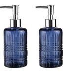 Bosphorus Homi BANYO SETİ CAM SIVI SABUNLUK 2 ADET,KRİSTAL DESENLİ MAVİ 300ML 6,8X17,6CM