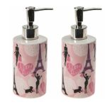 Bosphorus Homi BANYO SETİ SERAMİK SIVI SABUNLUK 2 ADET KIZLI PARİS DESENLİ 7X7X18CM 320ML