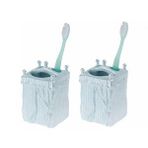 Bosphorus İki Adet Diş Fırçalık Deniz Feneri Model Poliresin 7x7x12cm Banyo Seti Çok Renkli